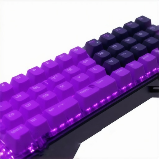 A sleek, high-tech ergonomic keyboard with sensors and AI interface, demonstrating advanced customization features