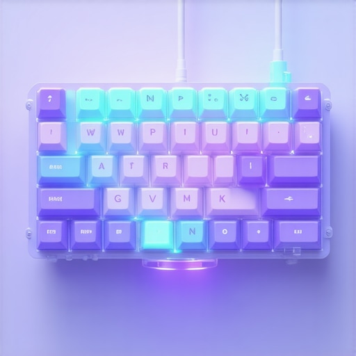 Advanced modular ergonomic mechanical keyboard with sensors and AI interface in a modern office