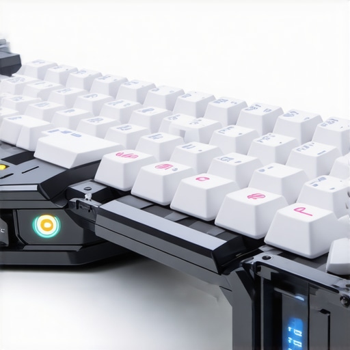 Concept image of a modern modular ergonomic keyboard with biometric sensors and customizable components