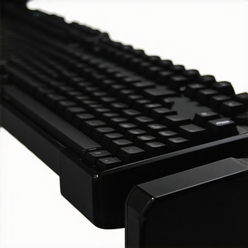 Futuristic ergonomic keyboard showing biometric sensors and modular components