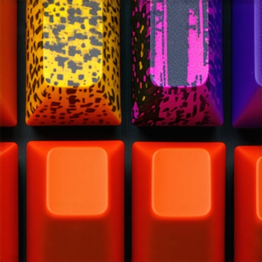 Close-up of durable, high-quality keycaps made from advanced composites showing detailed textures and vibrant colors.