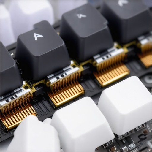 Close-up of magnetic switch mechanism with damping layers in a modern mechanical keyboard