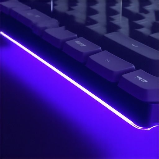 Futuristic ergonomic keyboard with adaptive materials and biometric sensors in a high-tech workspace