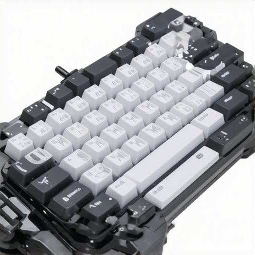 Futuristic ergonomic keyboard with embedded sensors and customizable components
