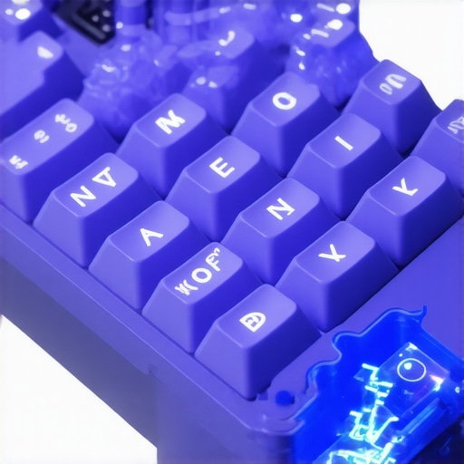 Detailed view of an ergonomic mechanical keyboard displaying biometric sensors integrated into the keycaps.