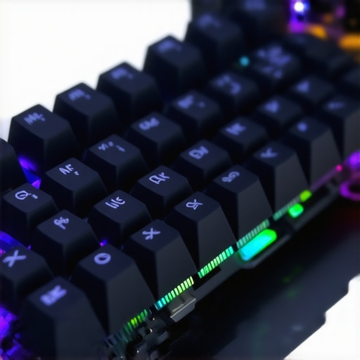 A futuristic modular ergonomic keyboard with attachable components and integrated sensors