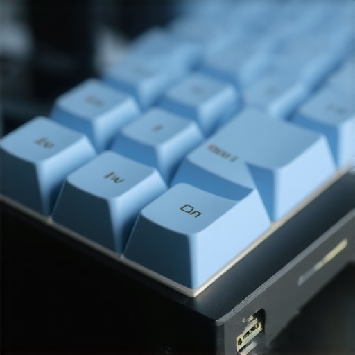 Detailed view of a customizable low profile mechanical keyboard with removable switches and layers.