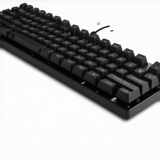 Office workspace featuring low profile silent mechanical keyboards in an ergonomic layout.