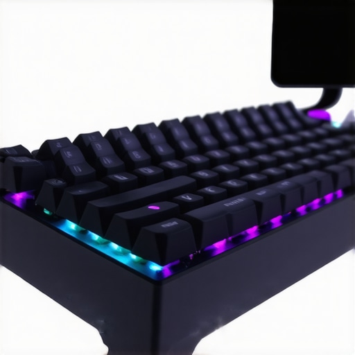 Close-up view of a modern ergonomic mechanical keyboard featuring silent switches and customizable lighting.