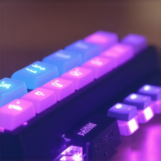 Close-up view of a sleek low-profile mechanical keyboard showcasing silent switches and hot-swappable keys in a modern office environment.
