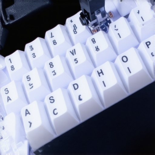 Close-up of a keyboard showcasing internal haptic feedback components and sensors