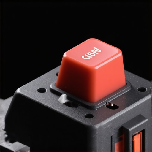 A detailed image of a mechanical keyboard switch showcasing nano-coatings and damping layers enhancing durability and noise reduction.