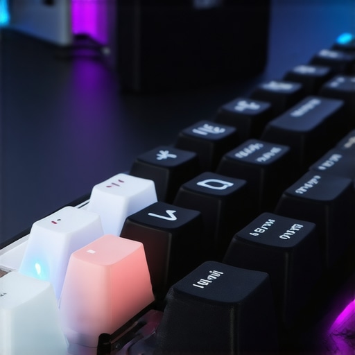Close-up of adjustable ergonomic mechanical keyboard with textured keycaps