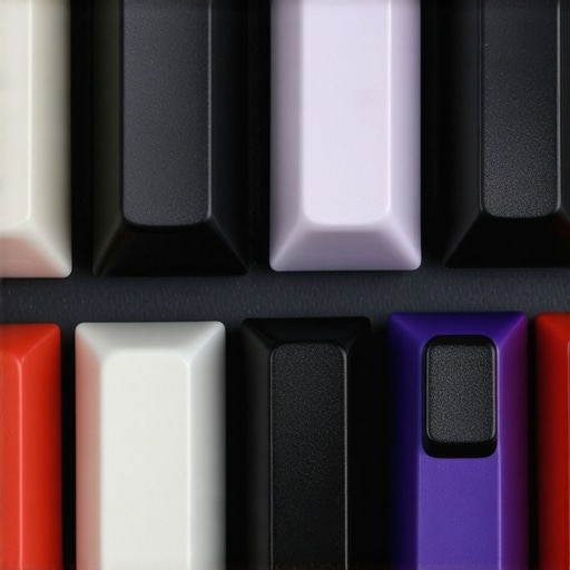 Detailed image of various ergonomic custom keyboard keycaps with different textures and profiles.