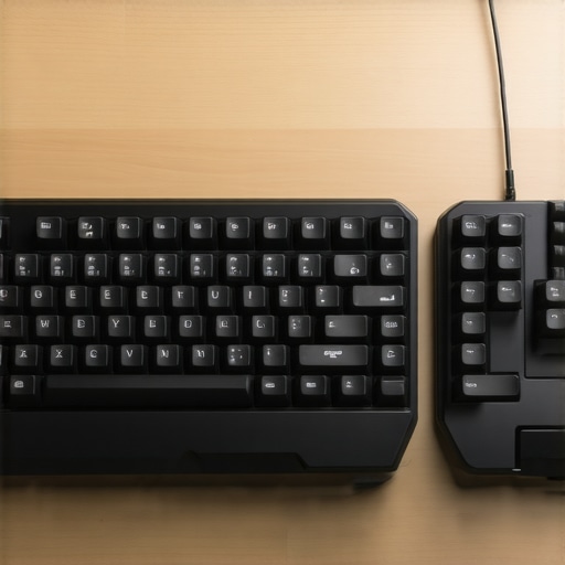 An ergonomic mechanical keyboard with split layout and adjustable features on a desk