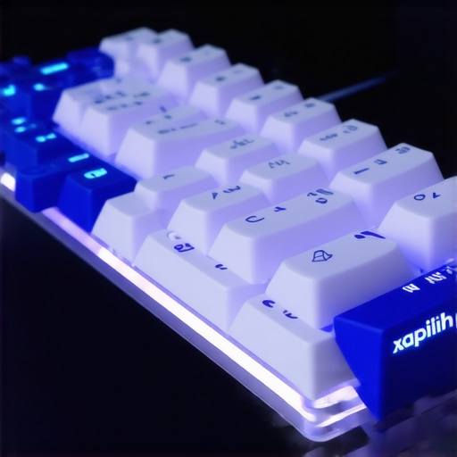A flexible ergonomic mechanical keyboard with adjustable split design and accessories in a content creation workspace.