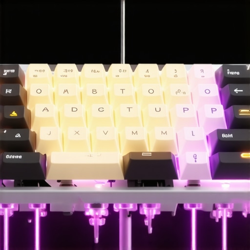 A sleek, modern low profile mechanical keyboard featuring integrated adaptive damping and ergonomic adjustability