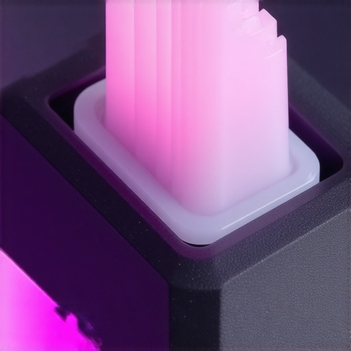 Cross-sectional view of a silent mechanical keyboard switch showing damping materials and stabilizers.
