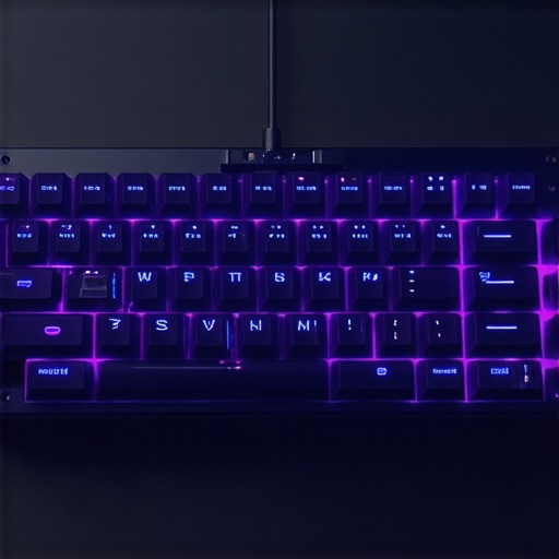 Futuristic mechanical keyboard featuring biometric sensors and adaptive tactile feedback in a high-tech workspace