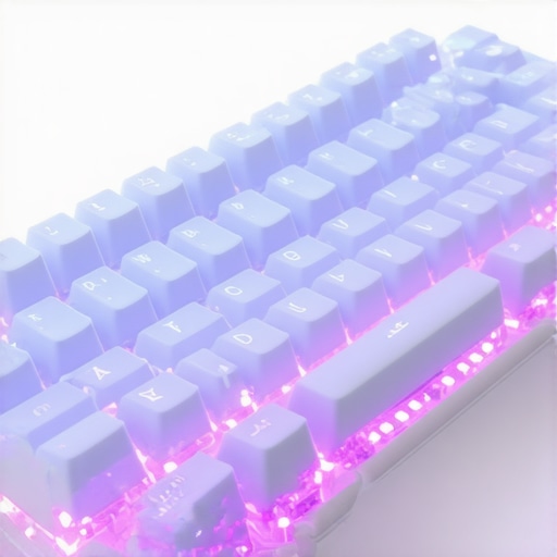 A high-tech ergonomic keyboard adjusting its tilt automatically based on user posture feedback.