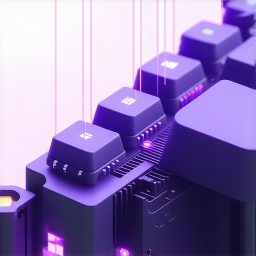 Futuristic low profile mechanical keyboard with highlighted magnetic switch mechanism showing magnetic sensors and fields.