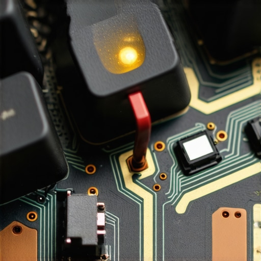 Close-up of a magnetic hall-effect switch in a mechanical keyboard showing sensors and magnetic components.