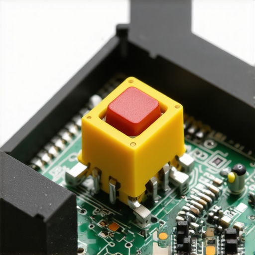 Detailed view of a magnetic hall-effect switch demonstrating magnetic sensing inside a keyboard