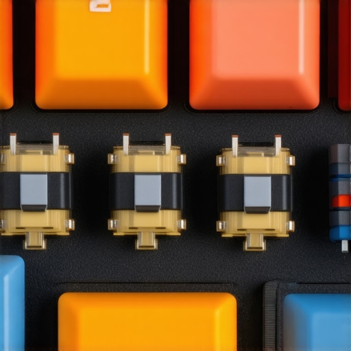 Close-up image of magnetic switches inside a mechanical keyboard emphasizing silent and durable features