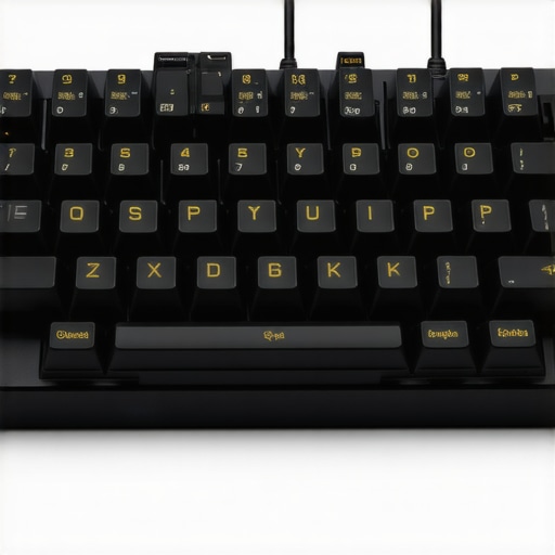 A futuristic mechanical keyboard showing modular and customizable features in a sleek workspace.