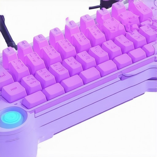 A sleek, modern ergonomic keyboard equipped with biofeedback sensors and adaptive technology