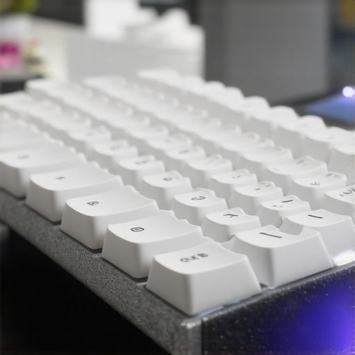 Close-up of durable composite keycaps with textured surface on a modern mechanical keyboard