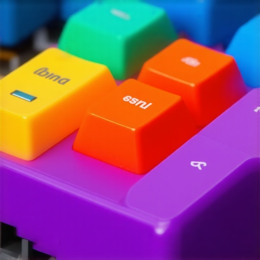 Close-up of customizable mechanical keyboard showing hot swap sockets and colorful switches.