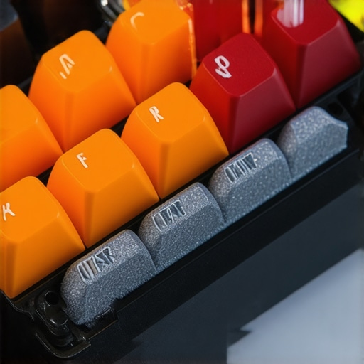 Cross-section of a mechanical keyboard highlighting advanced damping layers for noise reduction.